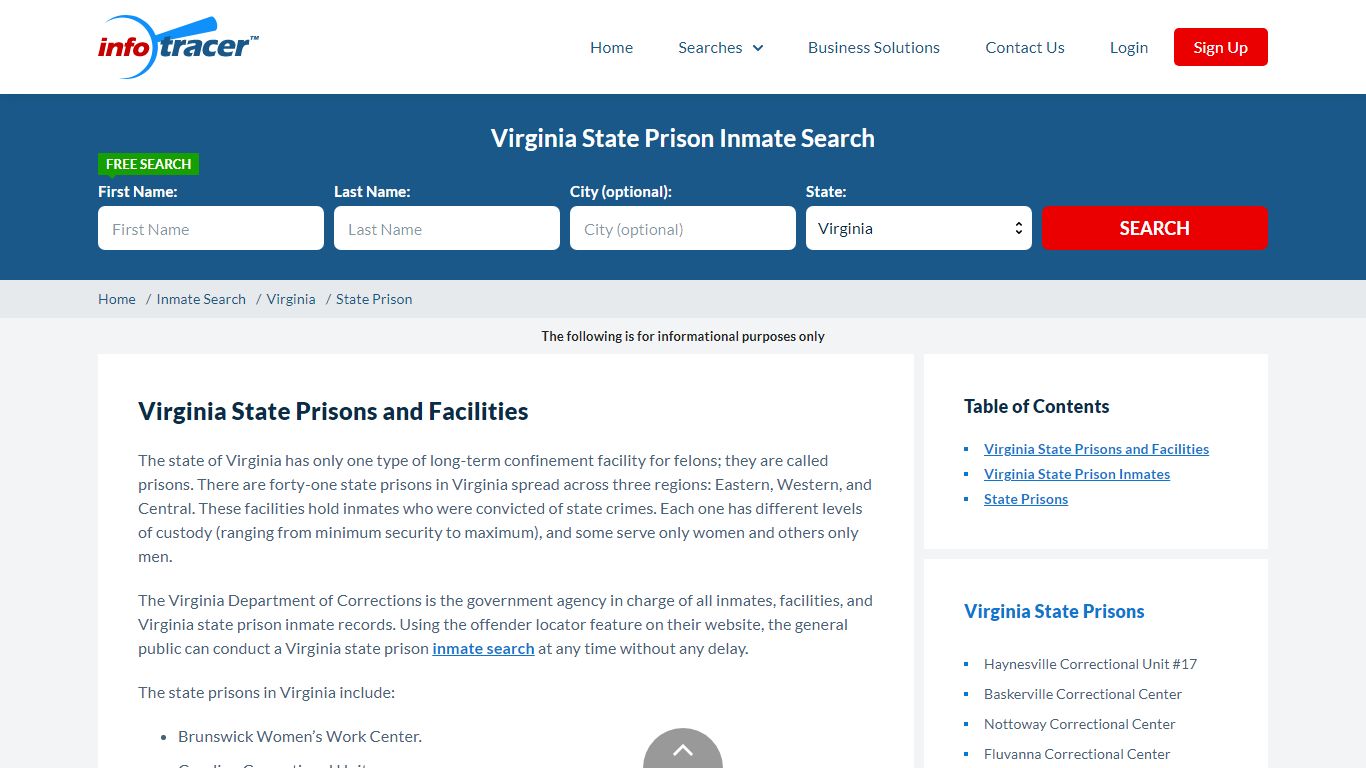 Virginia State Prisons Inmate Records Search - InfoTracer